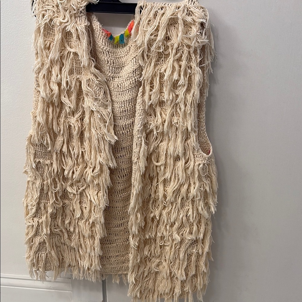 Surf bazaar Cream Fringe cotton sweater vest.-NFS do not buy